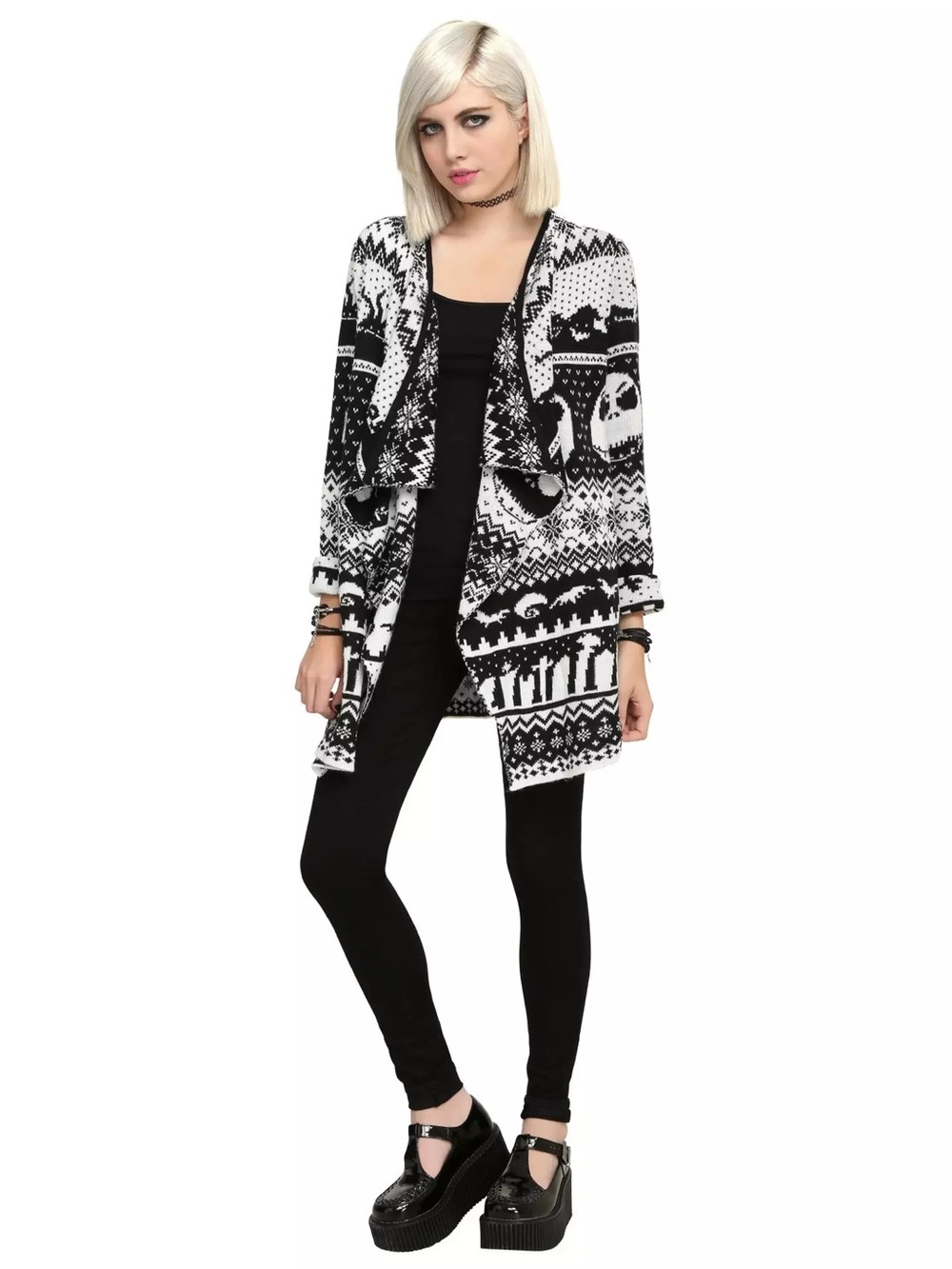 Nightmare Before Christmas Cardigan Sweater Grey and Black Version
